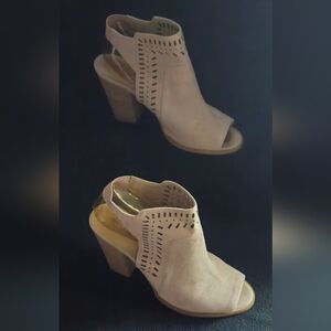 Restricted Blush Pink Faux Suede Cutout Peep-Toe Block Heels Sandals - Size 9